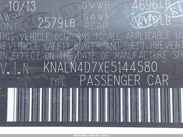 KIA v6 gdi lambda ii 2014 KNALN4D7XE5144580 Image 9
