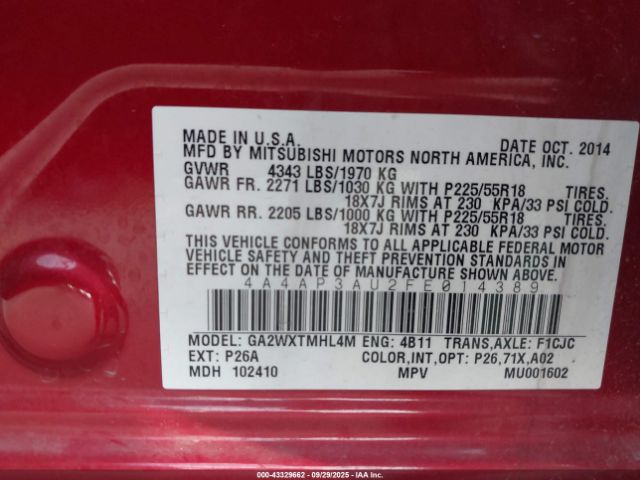 2015 MITSUBISHI OUTLANDER SPORT 4A4AP3AU2FE014389 Photo 8