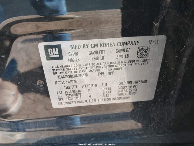Buick luv mfi, vvt: variable valve timing, alum, e85 max 2017 KL4CJESBXHB094470 Image 9