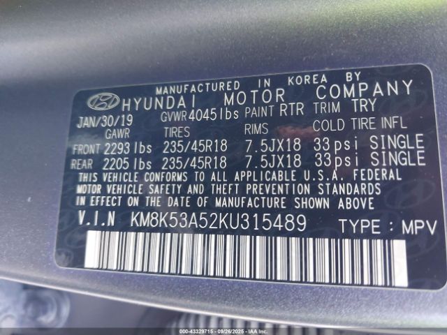 2019 HYUNDAI KONA KM8K53A52KU315489 Photo 8