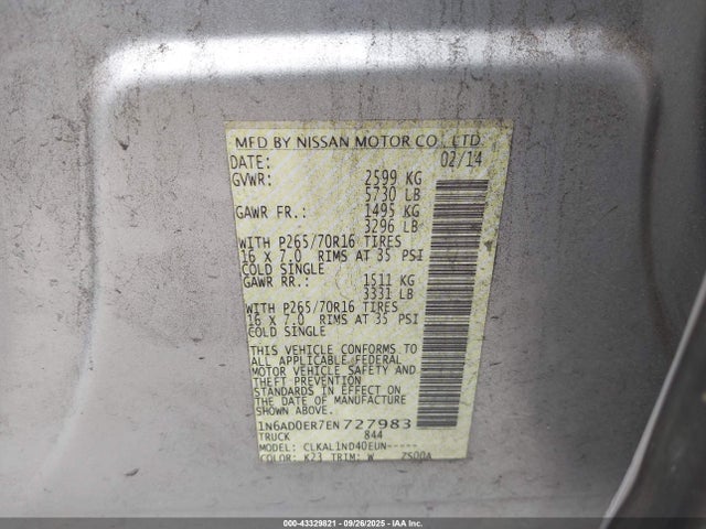 1N6AD0ER7EN727983 Nissan 2014
