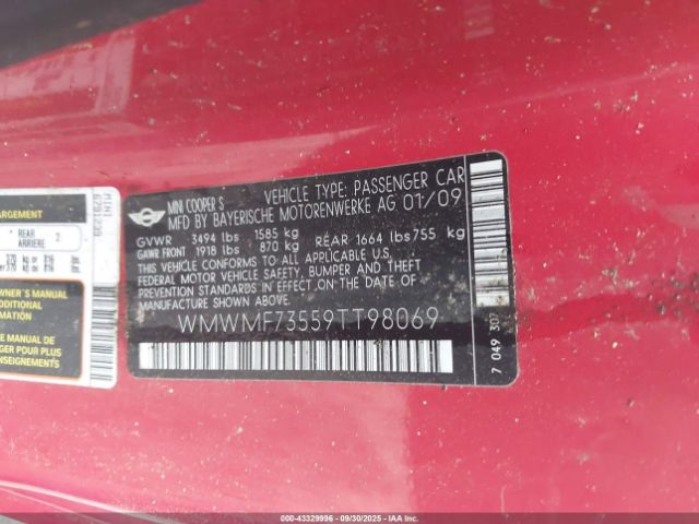 2009 MINI COOPER S WMWMF73559TT98069 Photo 8