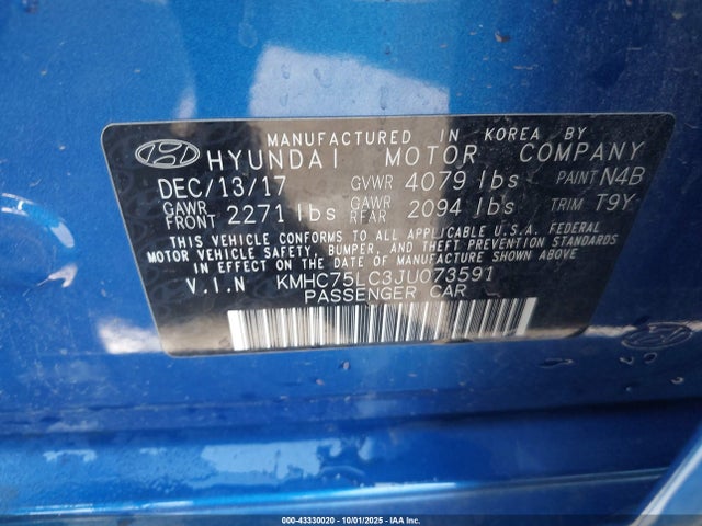 KMHC75LC3JU073591 Hyundai Ioniq Hybrid Sel