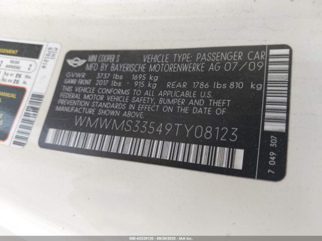 2009 MINI COOPER S WMWMS33549TY08123 Photo 8