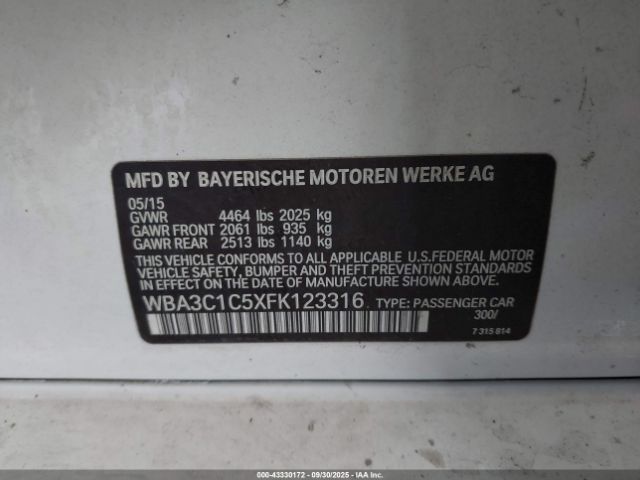 2015 BMW 328I WBA3C1C5XFK123316 Photo 8