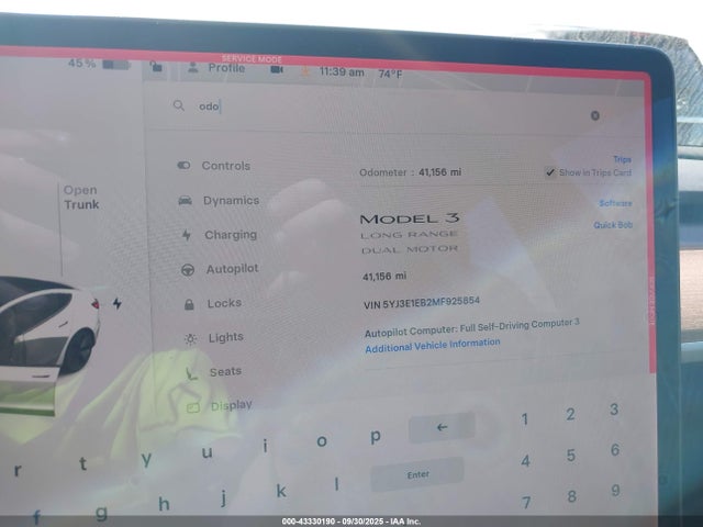 5YJ3E1EB2MF925854 Tesla 2021