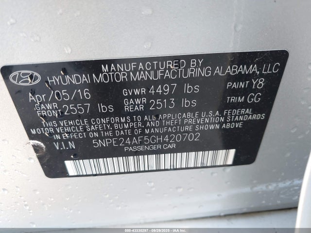 5NPE24AF5GH420702 Hyundai dohc gdi theta-ii