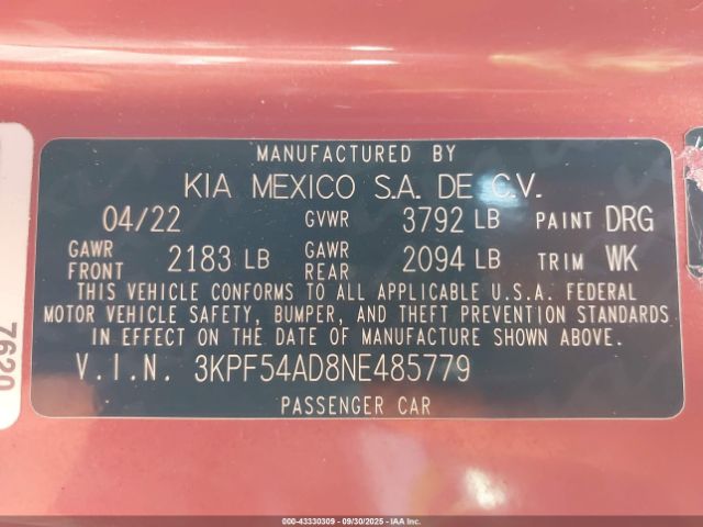 2022 KIA FORTE 3KPF54AD8NE485779 Photo 8