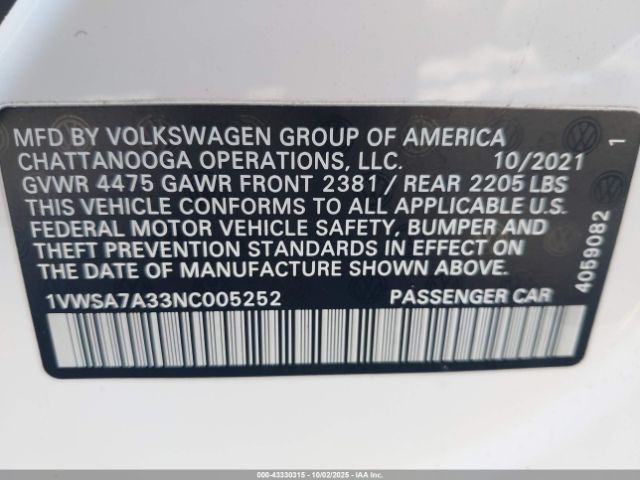 2022 VOLKSWAGEN PASSAT 1VWSA7A33NC005252 Photo 8