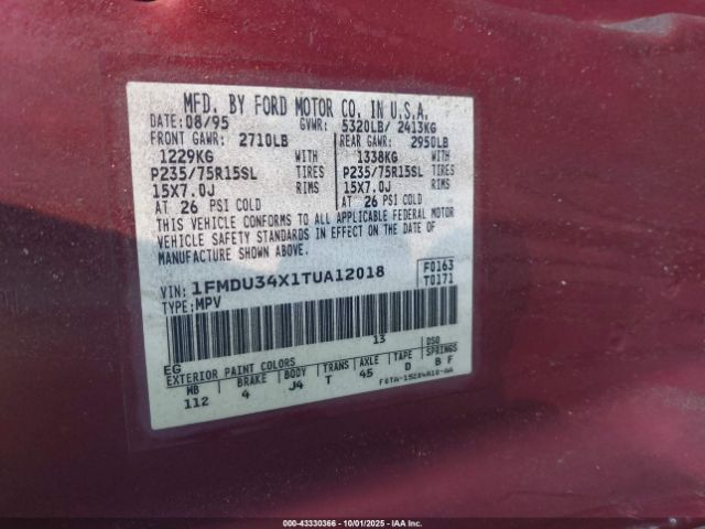 1996 FORD EXPLORER 1FMDU34X1TUA12018 Photo 8