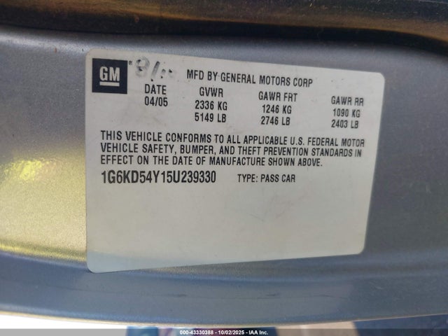 2005 CADILLAC DEVILLE 1G6KD54Y15U239330 Photo 8