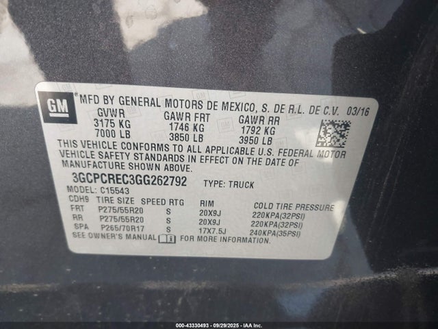 3GCPCREC3GG262792 Chevrolet l83 - sidi, vvt, afm, e85 max, aluminum
