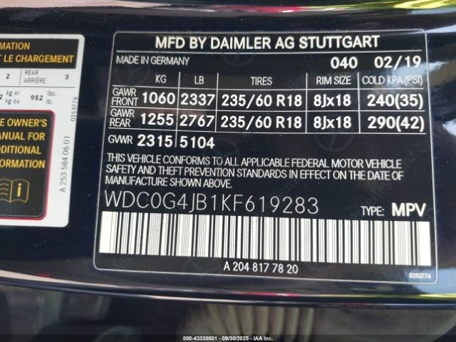 2019 MERCEDES-BENZ GLC 300 WDC0G4JB1KF619283 Photo 8