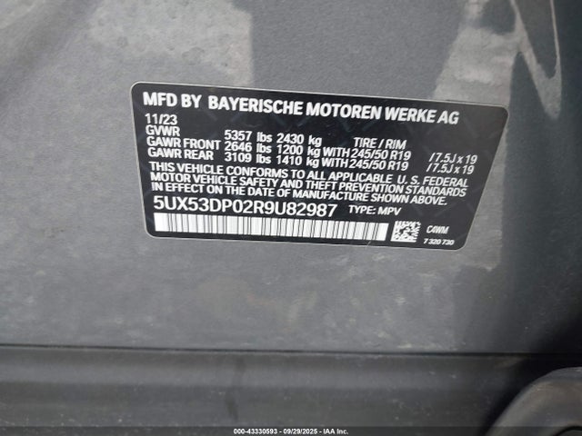 BMW X3 2024 5UX53DP02R9U82987 Image 9