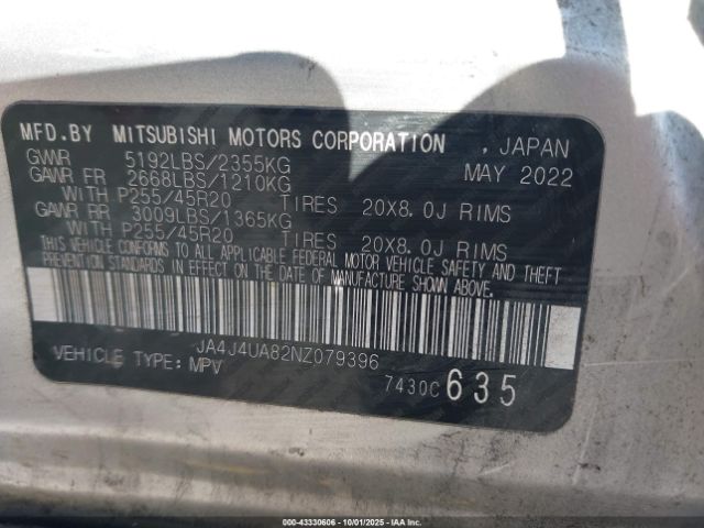2022 MITSUBISHI OUTLANDER JA4J4UA82NZ079396 Photo 8