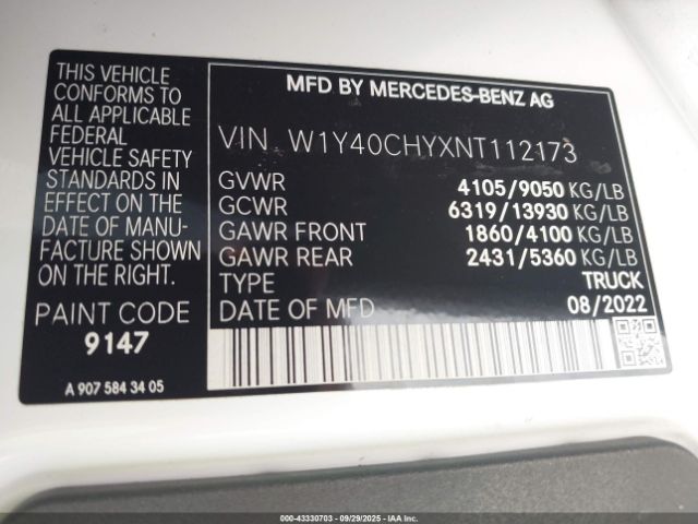 2022 MERCEDES-BENZ SPRINTER 2500 W1Y40CHYXNT112173 Photo 8