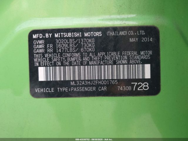 2015 MITSUBISHI MIRAGE ML32A3HJ2FH001765 Photo 8