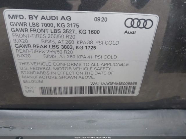2021 AUDI E-TRON SPORTBACK WA11AAGE4MB006865 Photo 8
