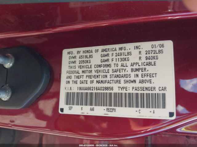 2006 ACURA TL 19UUA66216A028856 Photo 8