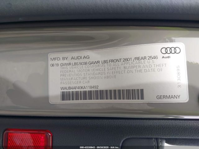 2019 AUDI S4 WAUB4AF40KA118492 Photo 8