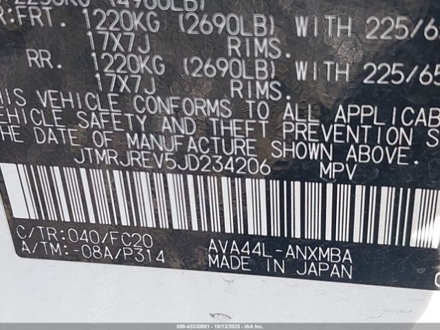 2018 TOYOTA RAV4 HYBRID JTMRJREV5JD234206 Photo 8