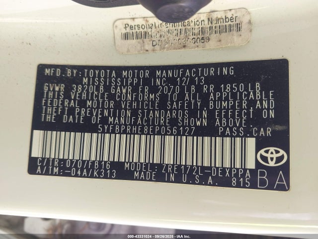 Toyota 2zr-fae 2014 5YFBPRHE8EP056127 Image 9