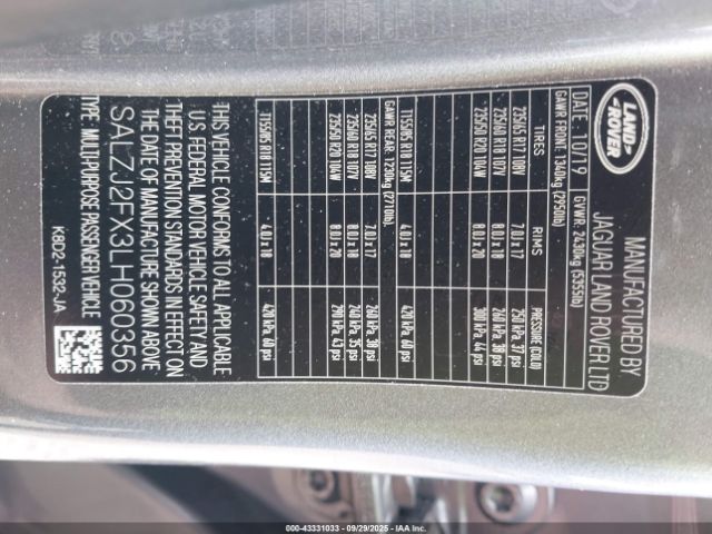 2020 LAND ROVER RANGE ROVER EVOQUE SALZJ2FX3LH060356 Photo 8