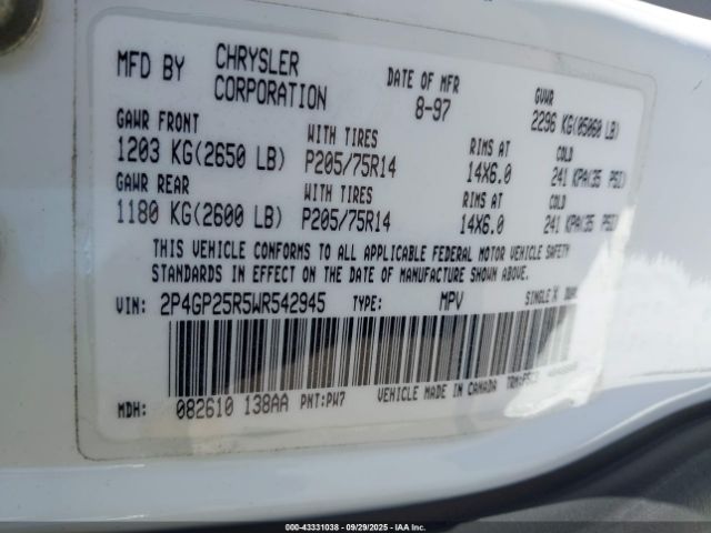 1998 PLYMOUTH VOYAGER 2P4GP25R5WR542945 Photo 8