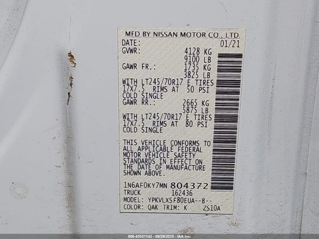 1N6AF0KY7MN804372 Nissan 2021