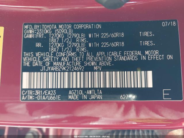 2019 LEXUS NX 300 JTJYARBZ9K2124692 Photo 8