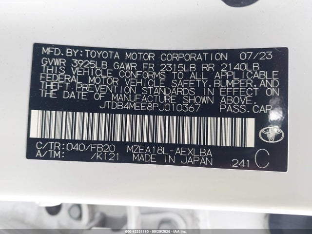 JTDB4MEE8PJ010367 Toyota m20a-fks