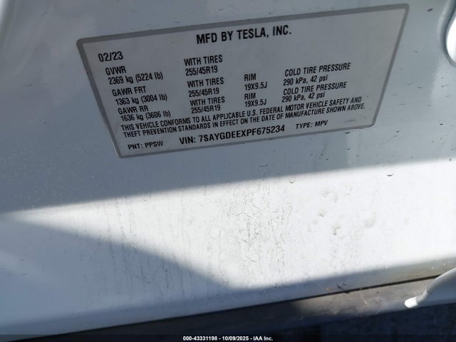 43331198 :رقم المزاد ، 7SAYGDEEXPF675234 vin ، 2023 Tesla Model Y مزاد بيع