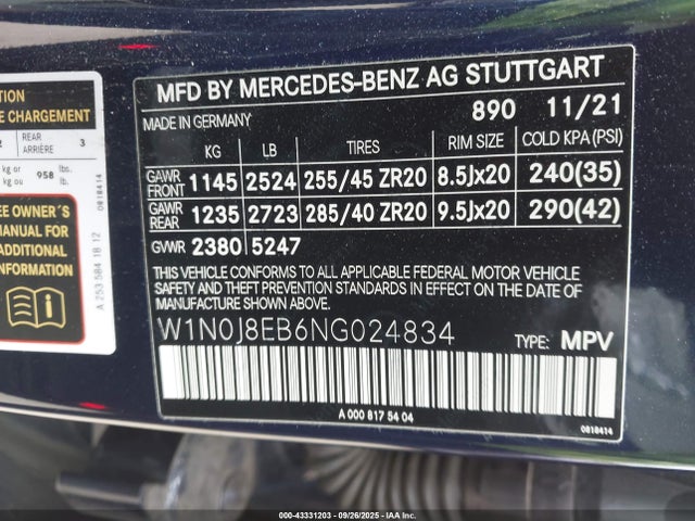 W1N0J8EB6NG024834 Mercedes-Benz m274