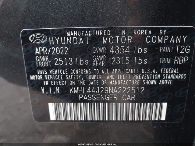 KMHL44J29NA222512 Hyundai t-gdi gamma ii