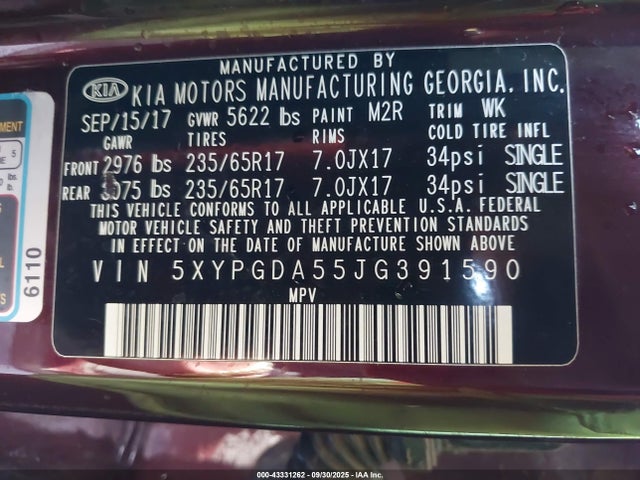KIA gdi lambda-ii 2018 5XYPGDA55JG391590 Image 9