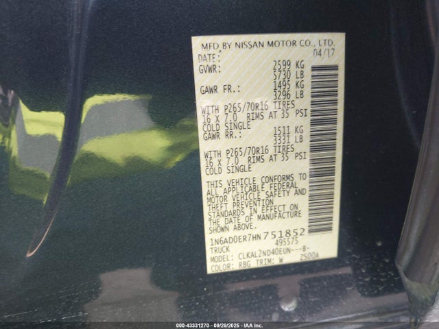 1N6AD0ER7HN751852 Nissan Frontier