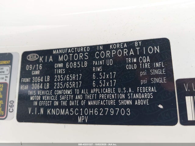 KNDMA5C10H6279703 KIA 2017