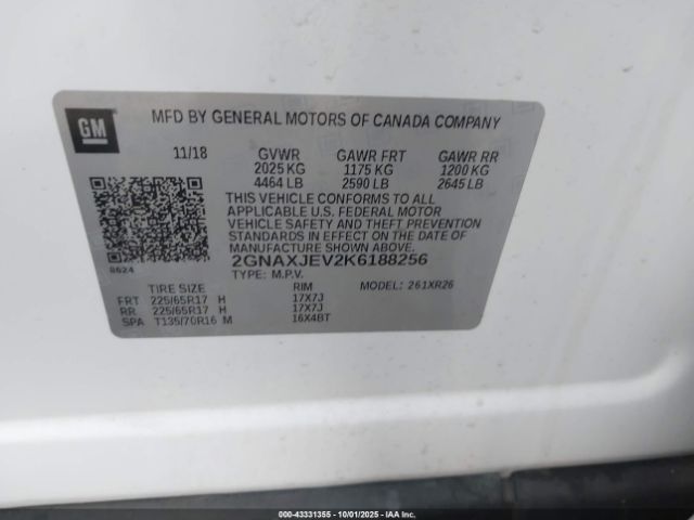 2019 CHEVROLET EQUINOX 2GNAXJEV2K6188256 Photo 8