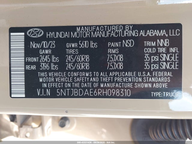 Hyundai gdi theta iii 2024 5NTJBDAE6RH098310 Image 9