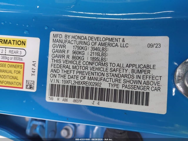 19XFL2H8XRE002902 Honda k20c2