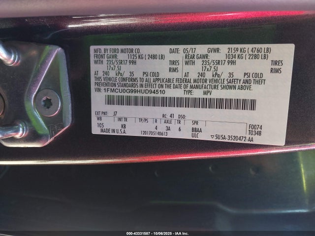 1FMCU0G99HUD94510 Ford Escape