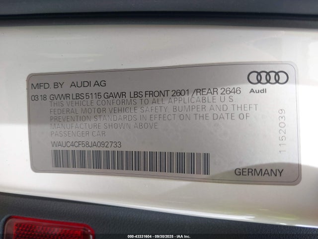 2018 AUDI S5 WAUC4CF58JA092733 Photo 8