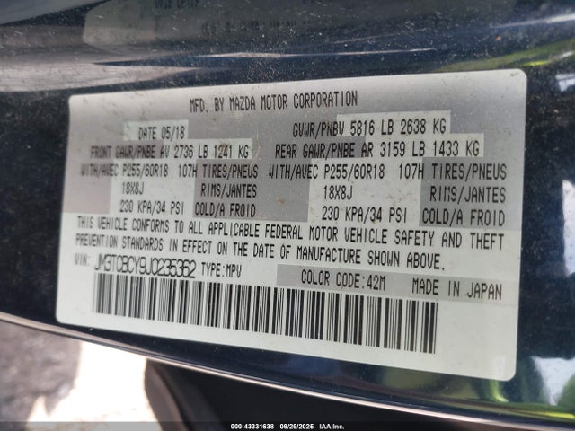 JM3TCBCY9J0235362 Mazda Cx-9 Touring