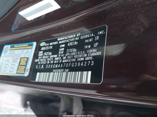 5XXGM4A70FG394273 KIA Optima