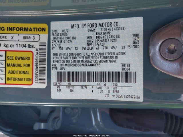 2021 FORD BRONCO SPORT 3FMCR9B69MRA80375 Photo 8