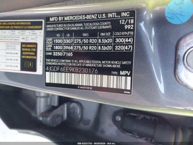 2019 MERCEDES-BENZ GLS 450 4JGDF6EE9KB230176 Photo 8