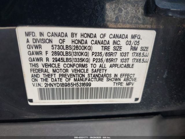 2005 ACURA MDX 2HNYD18985H531699 Photo 8