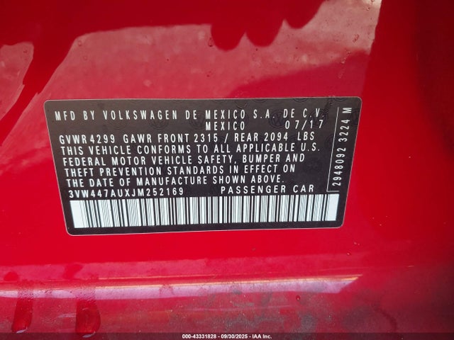 3VW447AUXJM252169 Volkswagen 2018