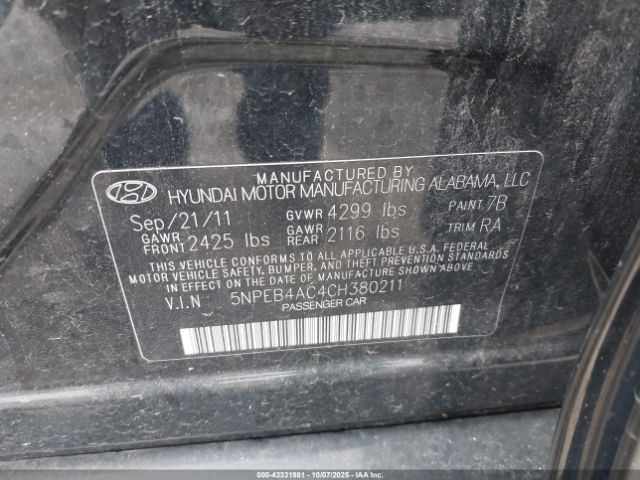 2012 HYUNDAI SONATA 5NPEB4AC4CH380211 Photo 8