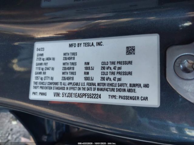 2023 TESLA MODEL 3 5YJ3E1EA5PF552224 Photo 8